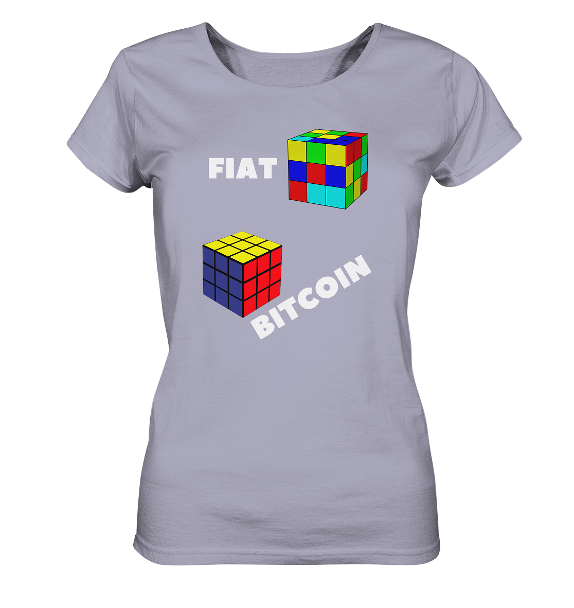 FIAT Cube & BITCOIN Cube - weisse Schrift, schräg (Ladies Collection 21% Rabatt bis zum Halving 2024) - Ladies Organic Shirt