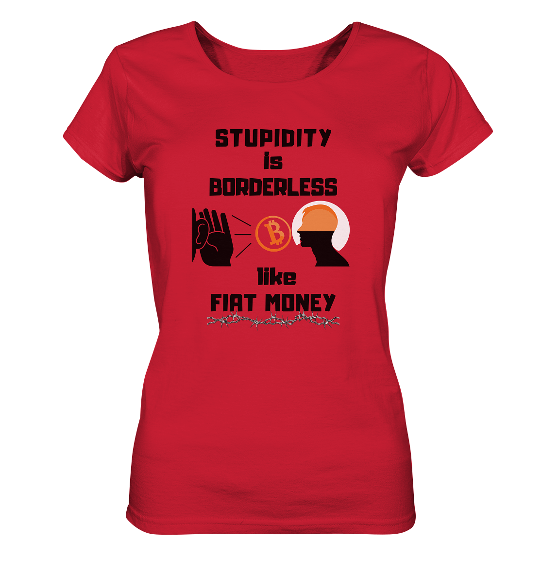 STUPIDITY is BORDERLESS like FIAT MONEY (Flüstern - BTC Version 2 - Lauschen-Grafik) # Ladies Collection 21% Rabatt bis zum Halving 2024 - Ladies Organic Shirt