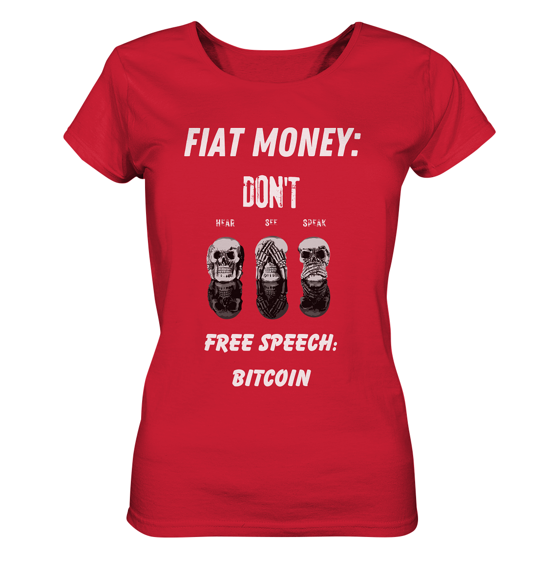 FIAT MONEY: DON´T HEAR, SEE, SPEAK - FREE SPEECH: BITCOIN  (Ladies Collection 21% Rabatt bis zum Halving 2024)  - Ladies Organic Shirt