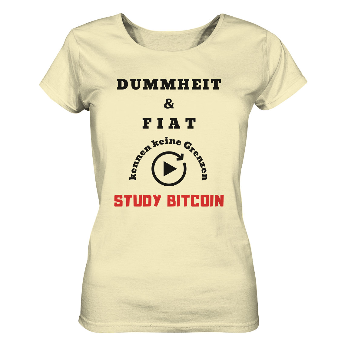 DUMMHEIT UND FIAT KENNEN KEINE GRENZEN - STUDY BITCOIN (ROT) # ENDLOS-PLAYBUTTON - Ladies Collection 21% Rabatt bis zum Halving 2024 - Ladies Organic Shirt