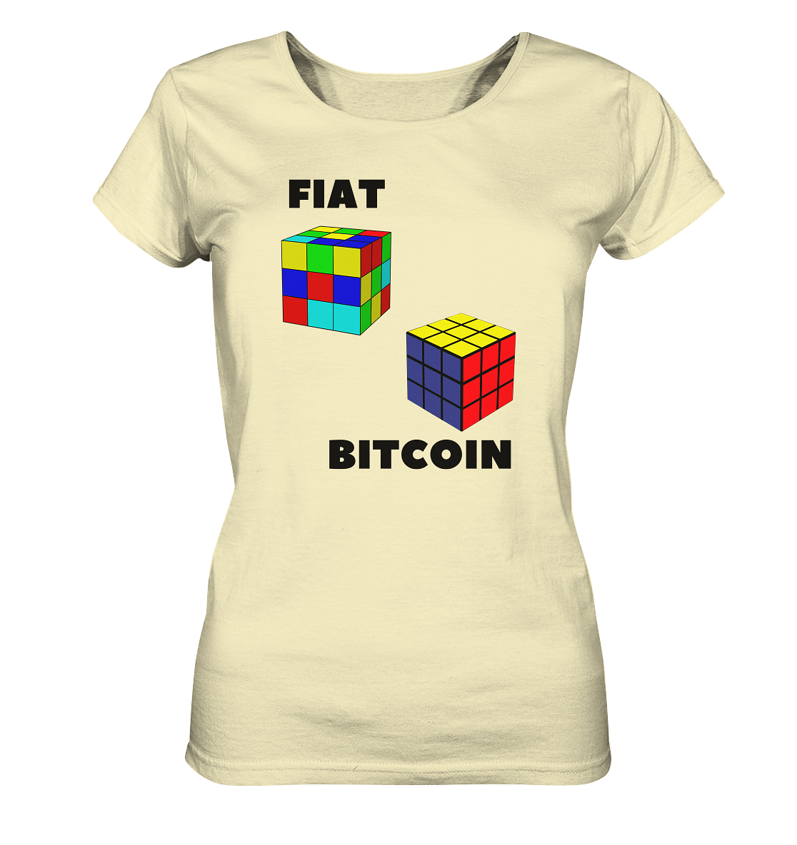 FIAT Cube & BITCOIN Cube - gerade Variante (Ladies Collection 21% Rabatt bis zum Halving 2024)    - Ladies Organic Shirt