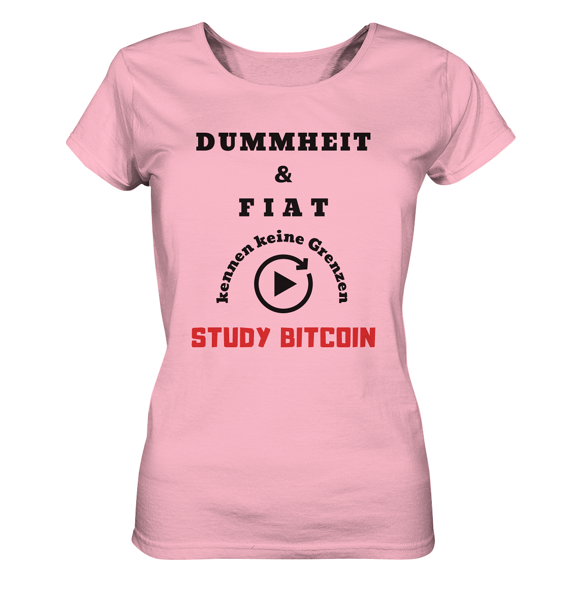 DUMMHEIT UND FIAT KENNEN KEINE GRENZEN - STUDY BITCOIN (ROT) # ENDLOS-PLAYBUTTON - Ladies Collection 21% Rabatt bis zum Halving 2024 - Ladies Organic Shirt
