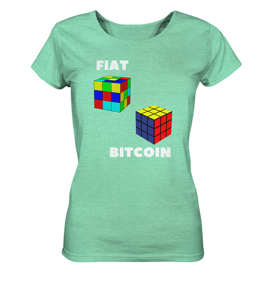 FIAT Cube & BITCOIN Cube - weisse Schrift, gerade (Ladies Collection 21% Rabatt bis zum Halving 2024)    Kopie - Ladies Organic Shirt (meliert)