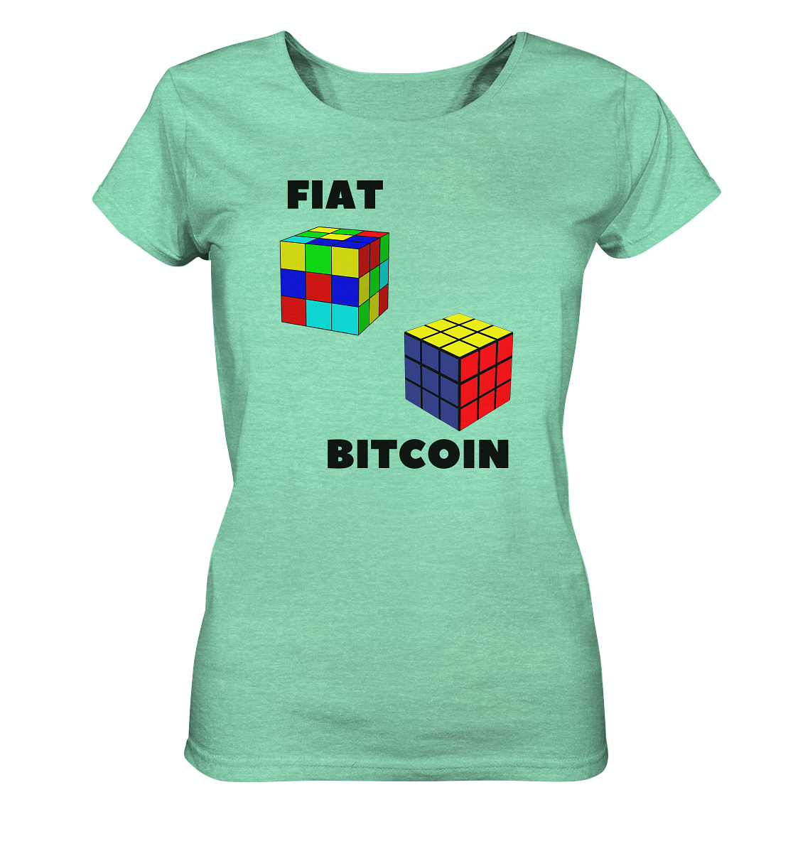 FIAT Cube & BITCOIN Cube - gerade Variante (Ladies Collection 21% Rabatt bis zum Halving 2024)    - Ladies Organic Shirt (meliert)