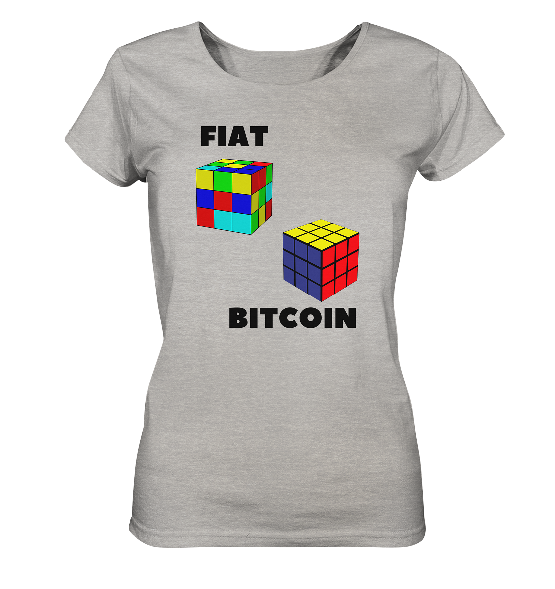 FIAT Cube & BITCOIN Cube - gerade Variante (Ladies Collection 21% Rabatt bis zum Halving 2024)    - Ladies Organic Shirt (meliert)