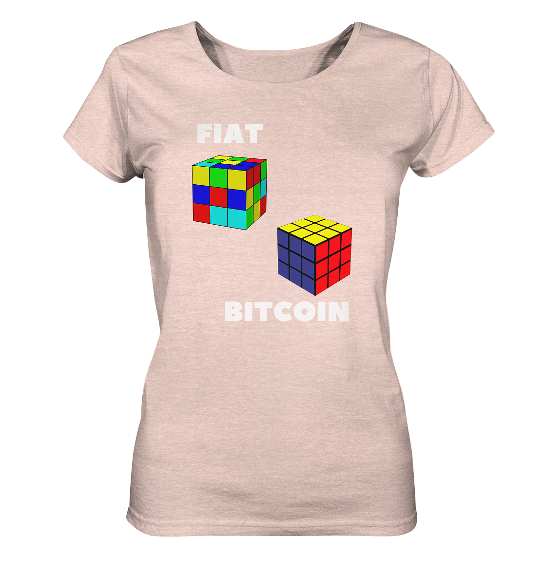 FIAT Cube & BITCOIN Cube - weisse Schrift, gerade (Ladies Collection 21% Rabatt bis zum Halving 2024)    Kopie - Ladies Organic Shirt (meliert)