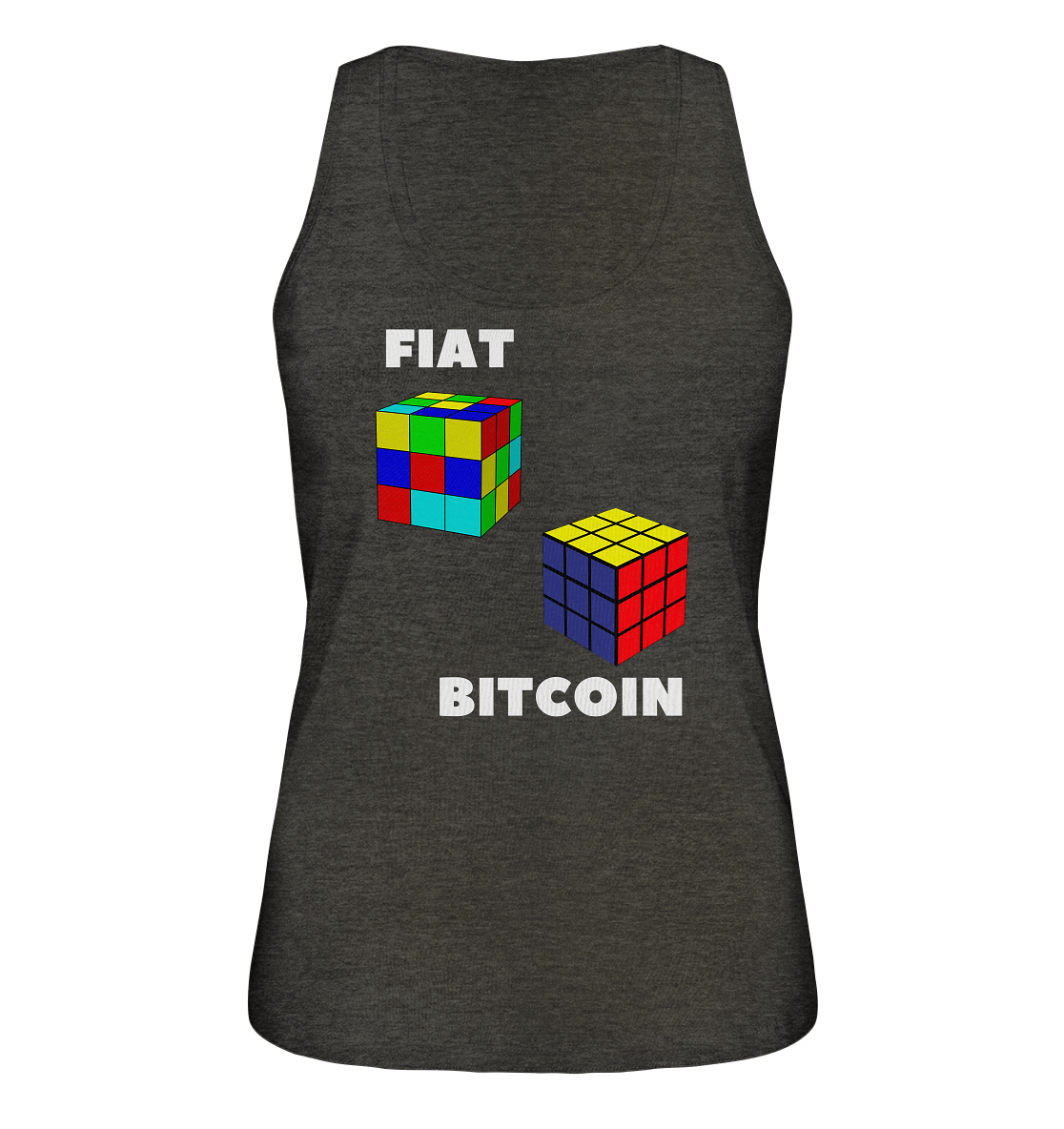 FIAT Cube & BITCOIN Cube - weisse Schrift, gerade (Ladies Collection 21% Rabatt bis zum Halving 2024) - Ladies Organic Tank-Top