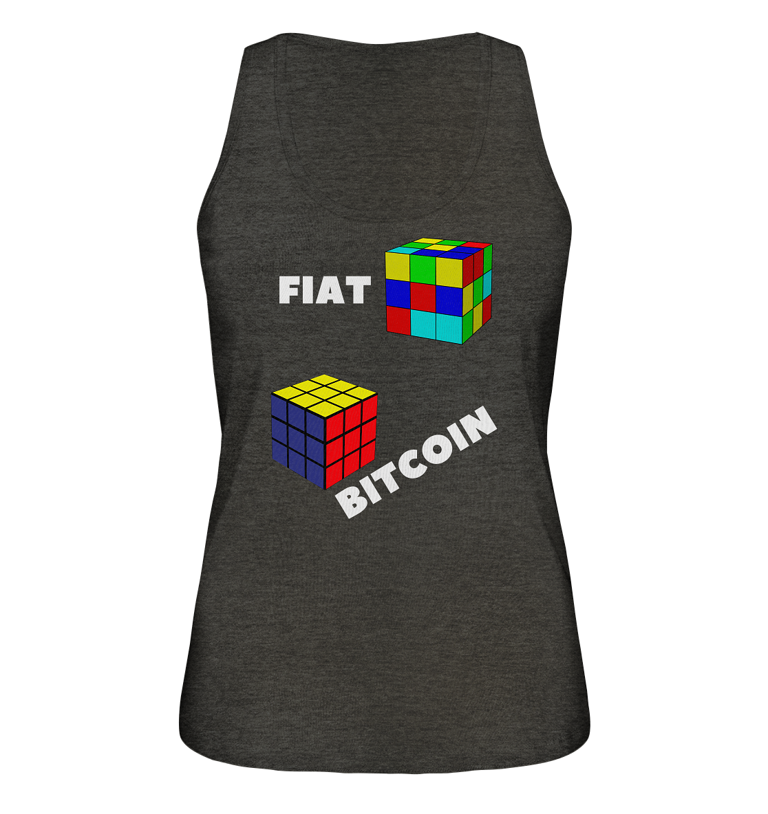 FIAT Cube & BITCOIN Cube - weisse Schrift, schräg (Ladies Collection 21% Rabatt bis zum Halving 2024) - Ladies Organic Tank-Top