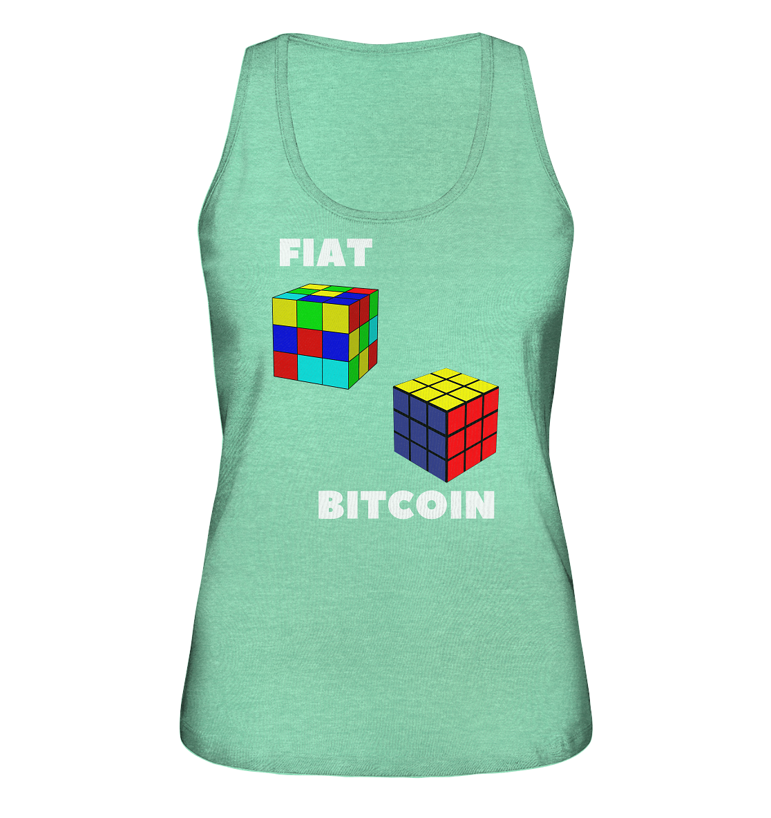 FIAT Cube & BITCOIN Cube - weisse Schrift, gerade (Ladies Collection 21% Rabatt bis zum Halving 2024) - Ladies Organic Tank-Top