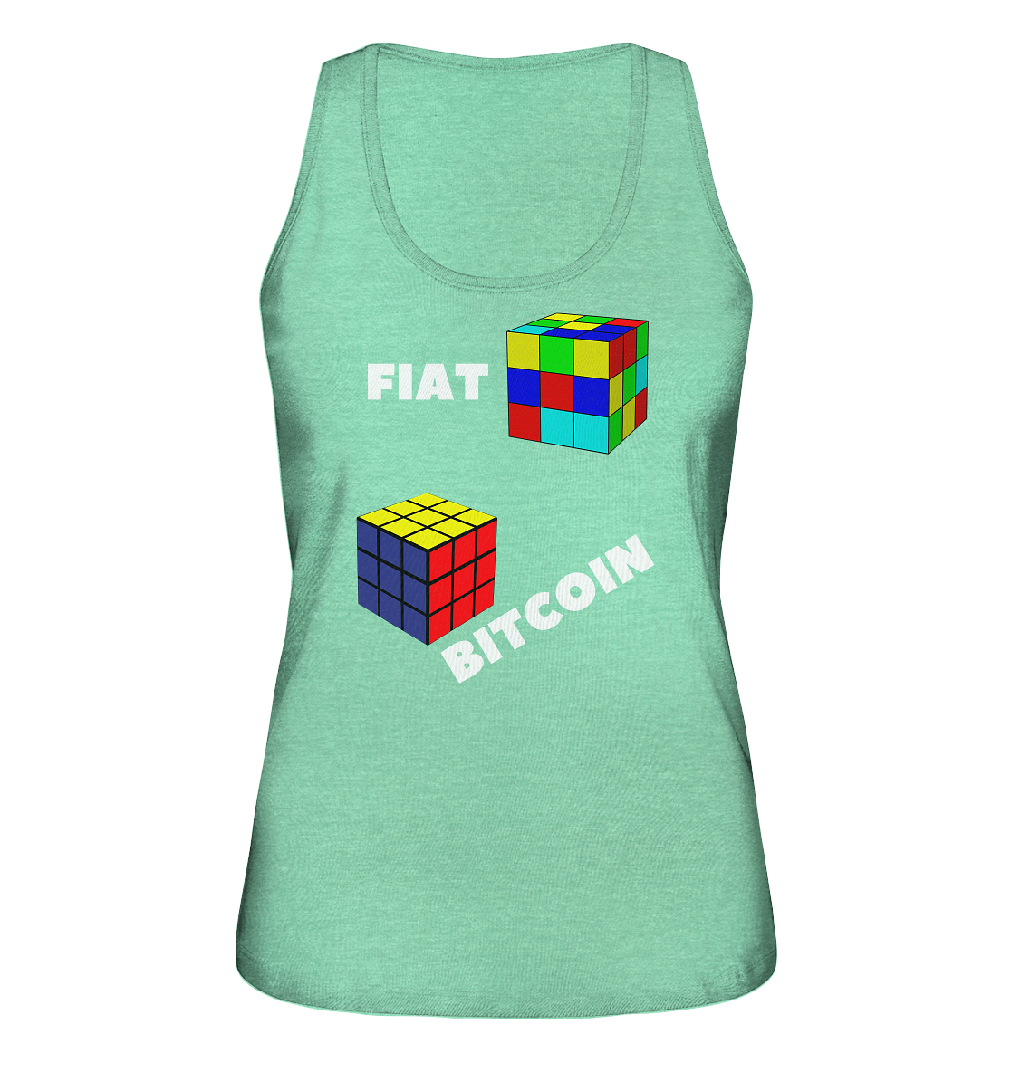 FIAT Cube & BITCOIN Cube - weisse Schrift, schräg (Ladies Collection 21% Rabatt bis zum Halving 2024) - Ladies Organic Tank-Top