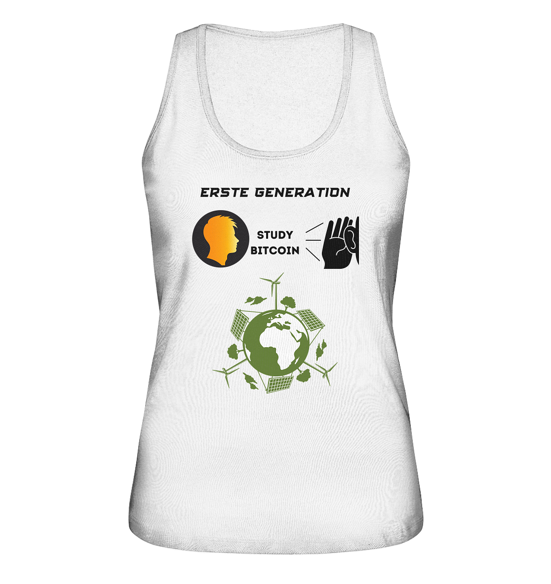 ERSTE (BITCOIN) GENERATION - STUDY BITCOIN (green world Grafik) - LADIES COLLECTION 21% automat. Rabatt bis zum Halving 2024  - Ladies Organic Tank-Top