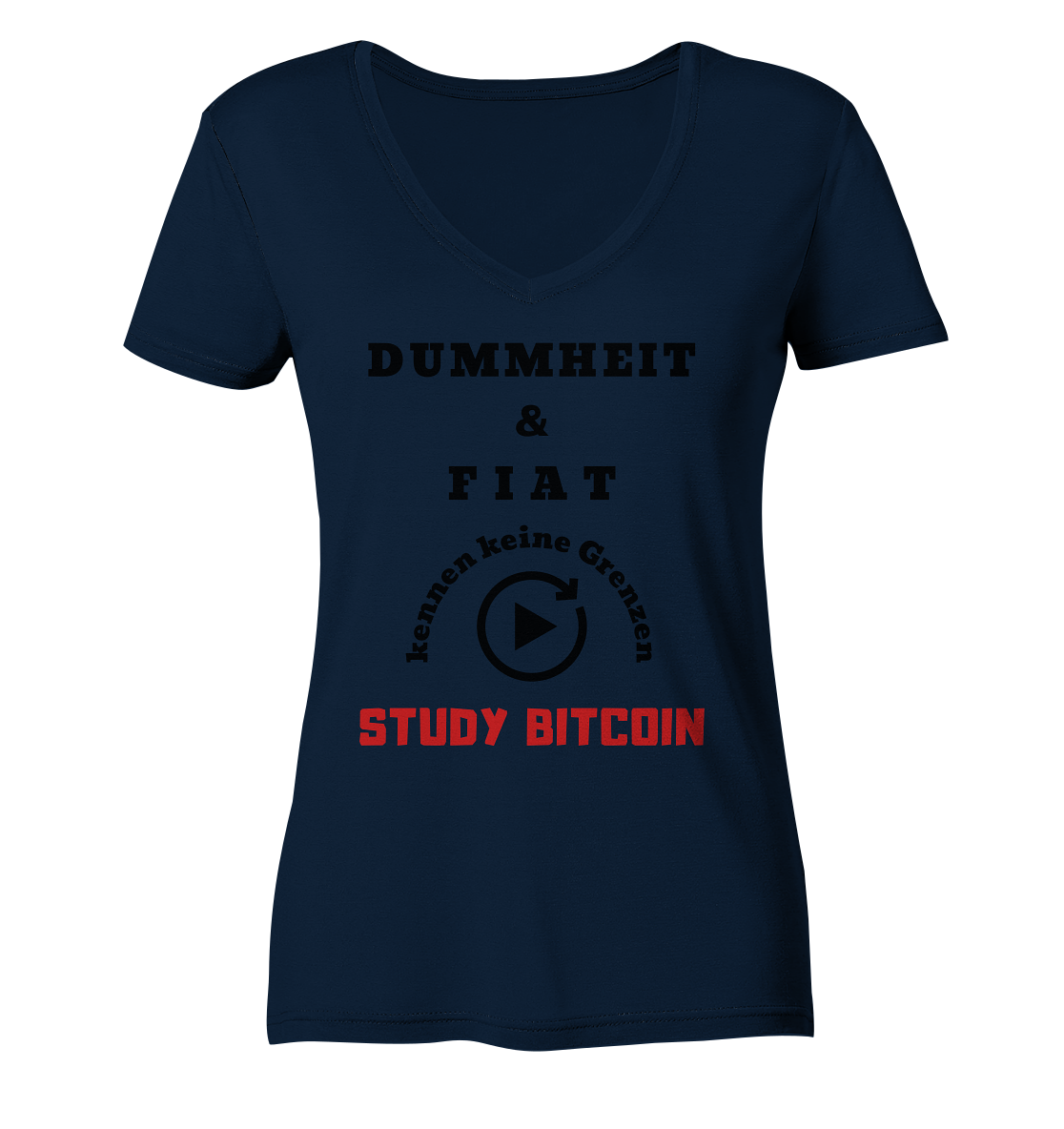 DUMMHEIT UND FIAT KENNEN KEINE GRENZEN - STUDY BITCOIN (ROT) # ENDLOS-PLAYBUTTON - Ladies Collection 21% Rabatt bis zum Halving 2024 - Ladies Organic V-Neck Shirt