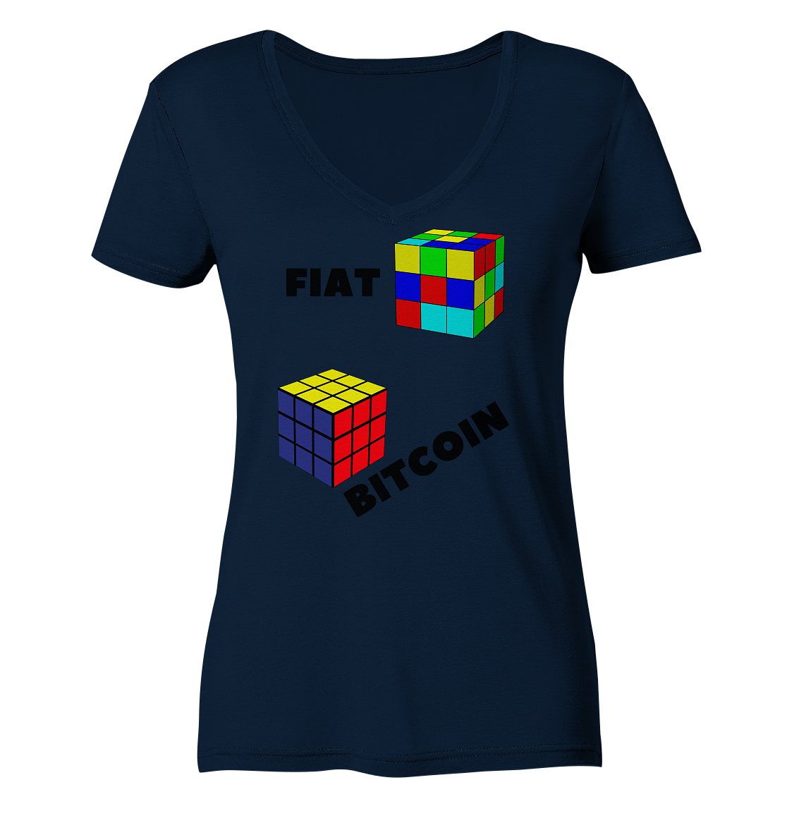 FIAT Cube Bitcoin Cube (Ladies Collection 21% Rabatt bis zum Halving 2024)   - Ladies Organic V-Neck Shirt