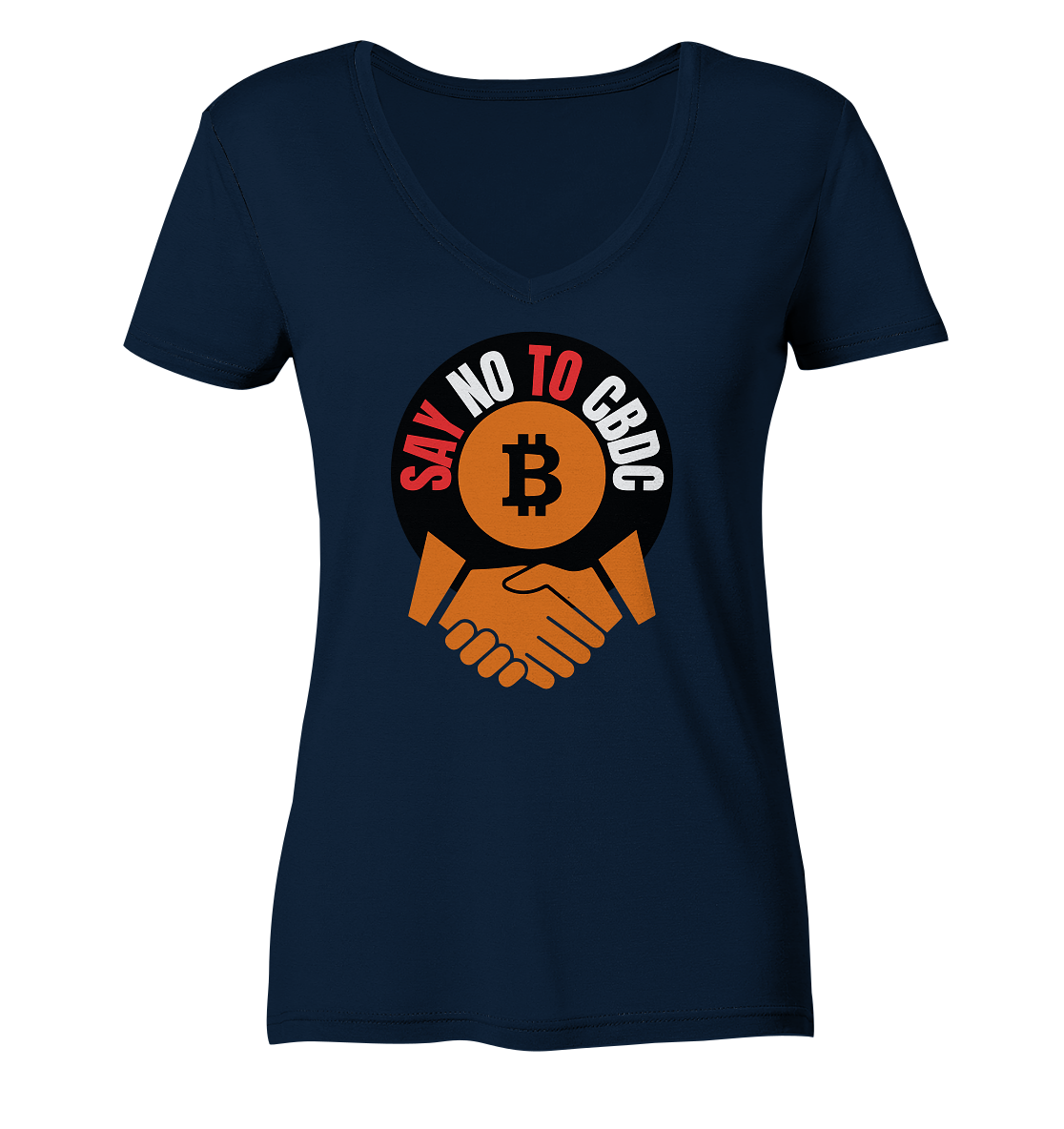 SAY NO TO CBDC - handshake (Ladies Collection 21% Rabatt bis zum Halving 2024)  - Ladies Organic V-Neck Shirt