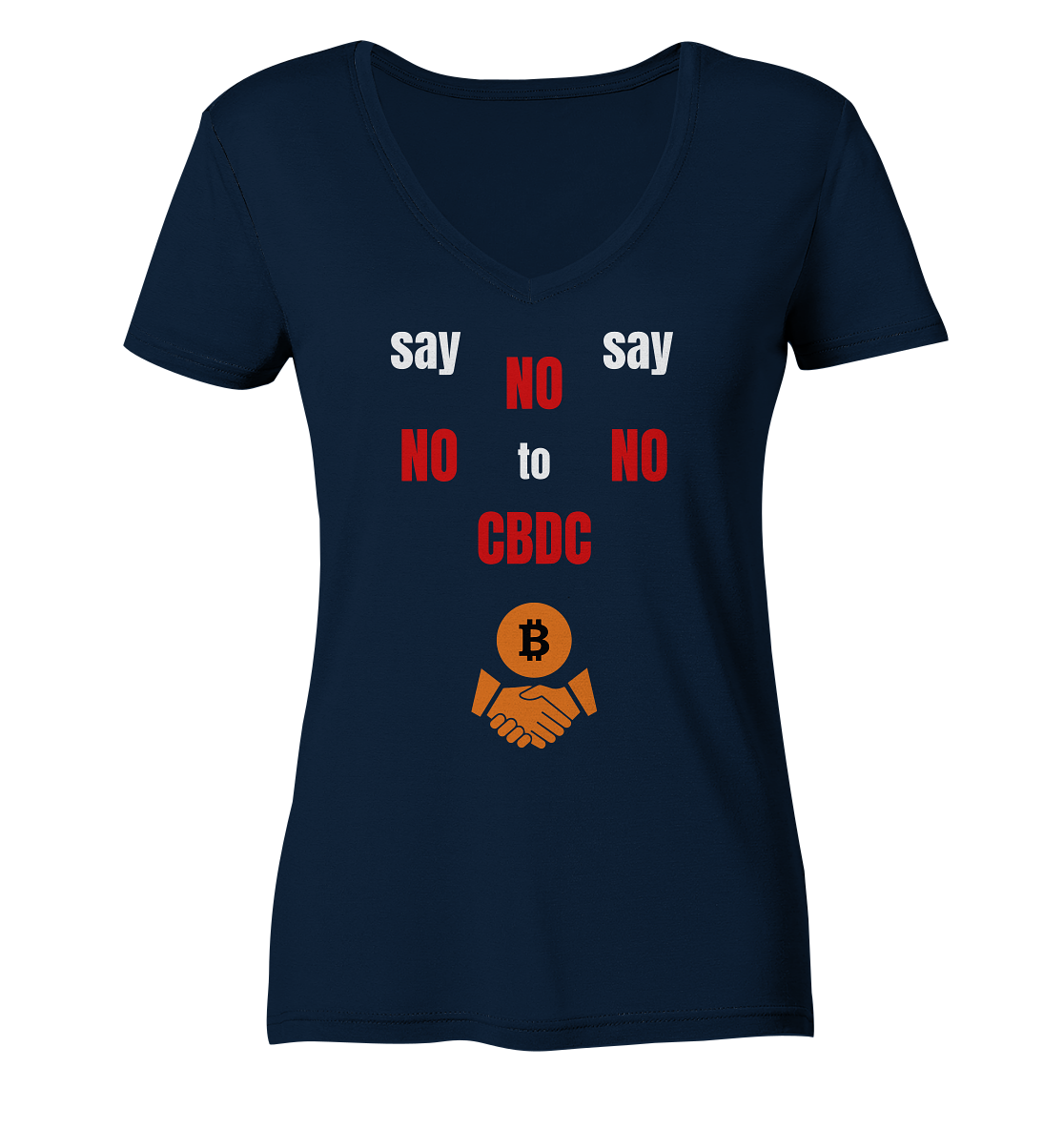 SAY NO NO NO to CBDC - (Ladies Collection 21% Rabatt bis zum Halving 2024) - Ladies Organic V-Neck Shirt