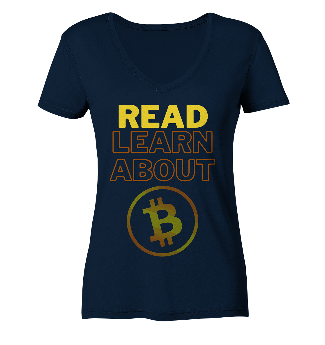 READ - LEARN ABOUT BITCOIN - Ladies Collection - Ladies Organic V-Neck Shirt