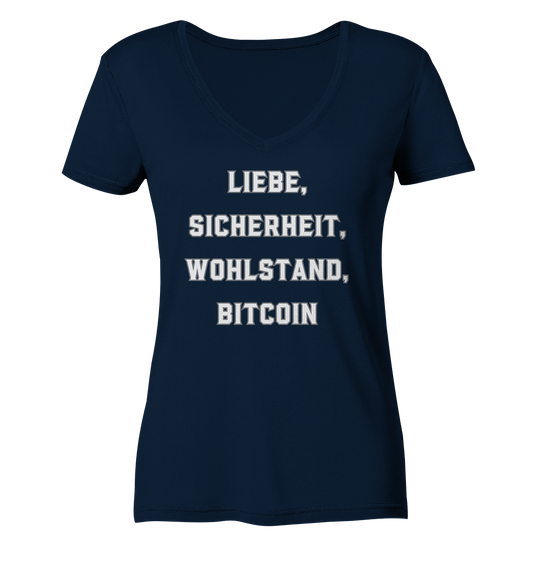 LIEBE, SICHERHEIT, WOHLSTAND, BITCOIN - Ladies Collection  - Ladies Organic V-Neck Shirt