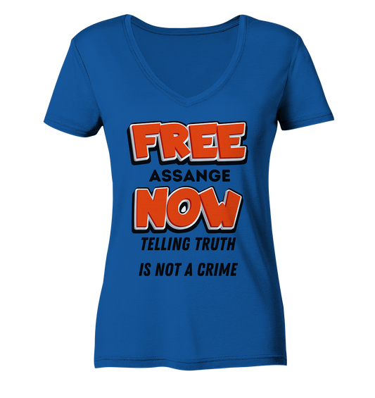 FREE ASSANGE NOW - TELLING TRUTH IS NOT A CRIME (Ladies Collection 21% Rabatt bis zum Halving 2024) - Ladies Organic V-Neck Shirt
