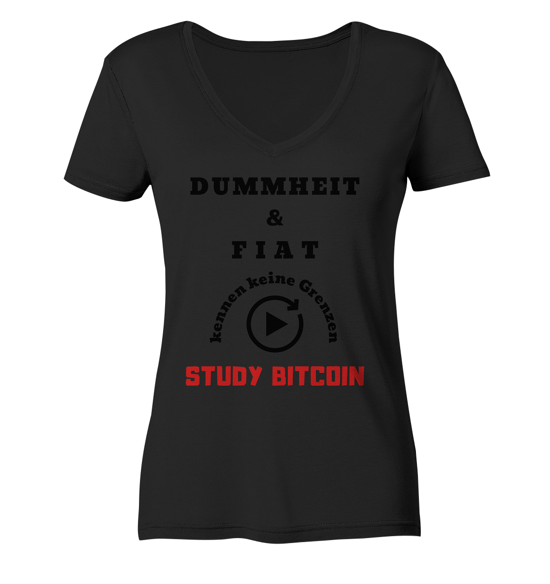 DUMMHEIT UND FIAT KENNEN KEINE GRENZEN - STUDY BITCOIN (ROT) # ENDLOS-PLAYBUTTON - Ladies Collection 21% Rabatt bis zum Halving 2024 - Ladies Organic V-Neck Shirt