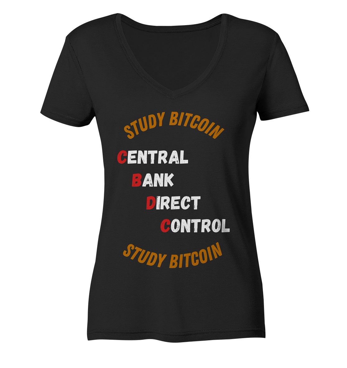 CENTRAL BANK DIRECT CONTROL - STUDY BITCOIN (Ladies Collection 21% Rabatt bis zum Halving 2024)   - Ladies Organic V-Neck Shirt