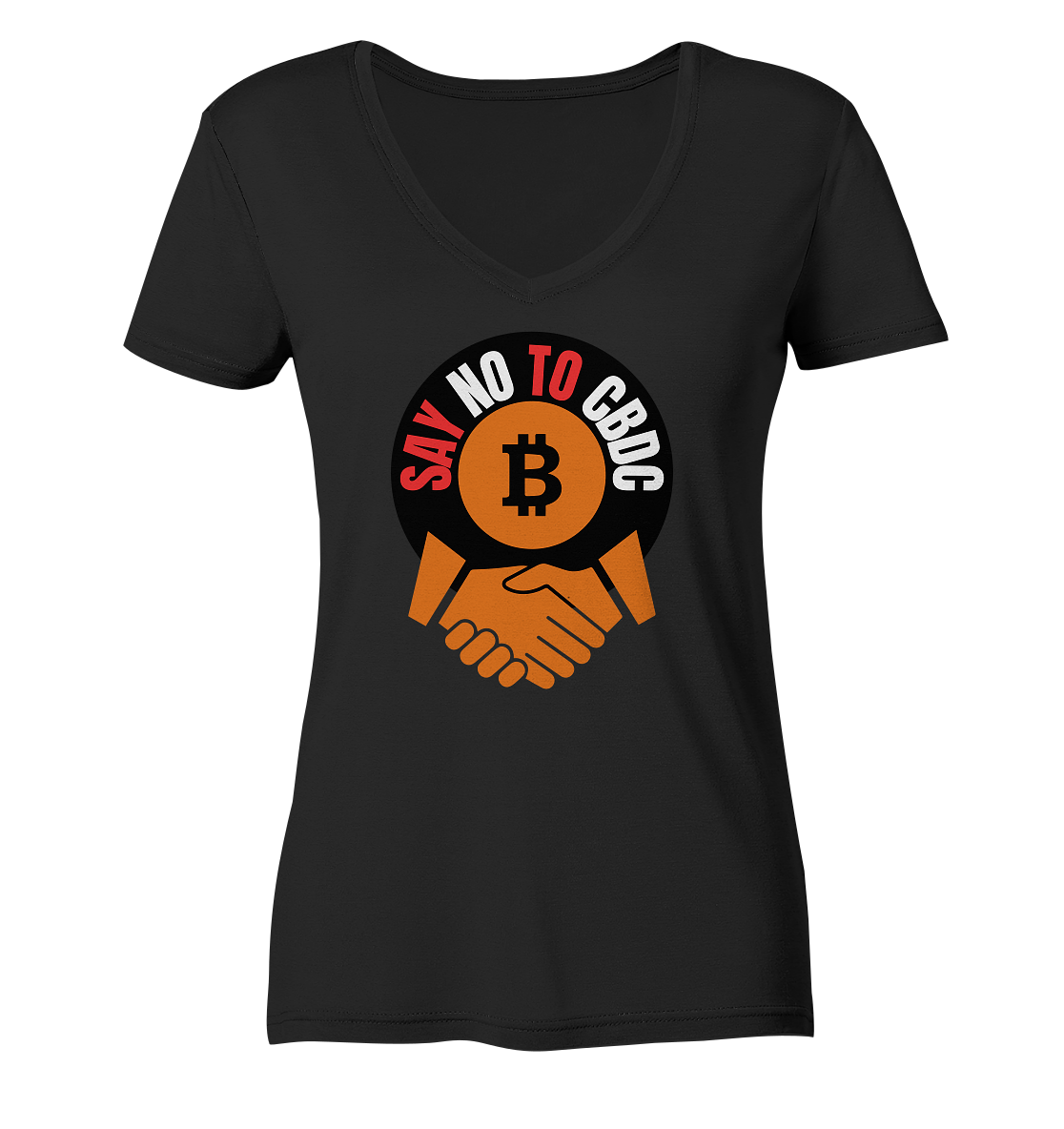 SAY NO TO CBDC - handshake (Ladies Collection 21% Rabatt bis zum Halving 2024)  - Ladies Organic V-Neck Shirt