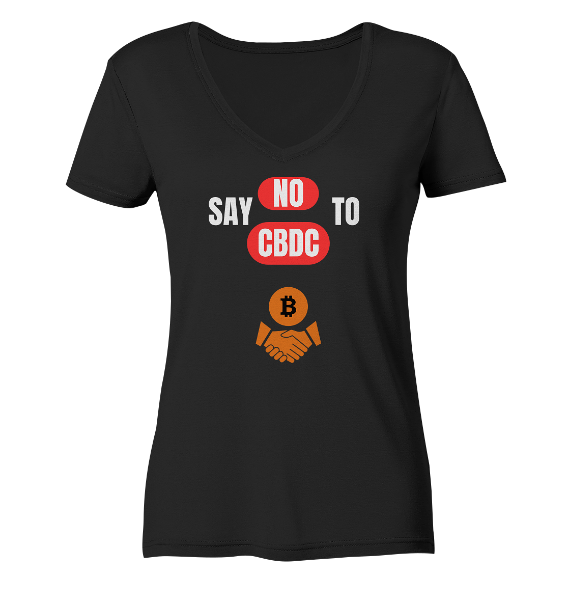 SAY NO TO CBDC - DEFIANCE handshake (Ladies Collection 21% Rabatt bis zum Halving 2024) - Ladies Organic V-Neck Shirt