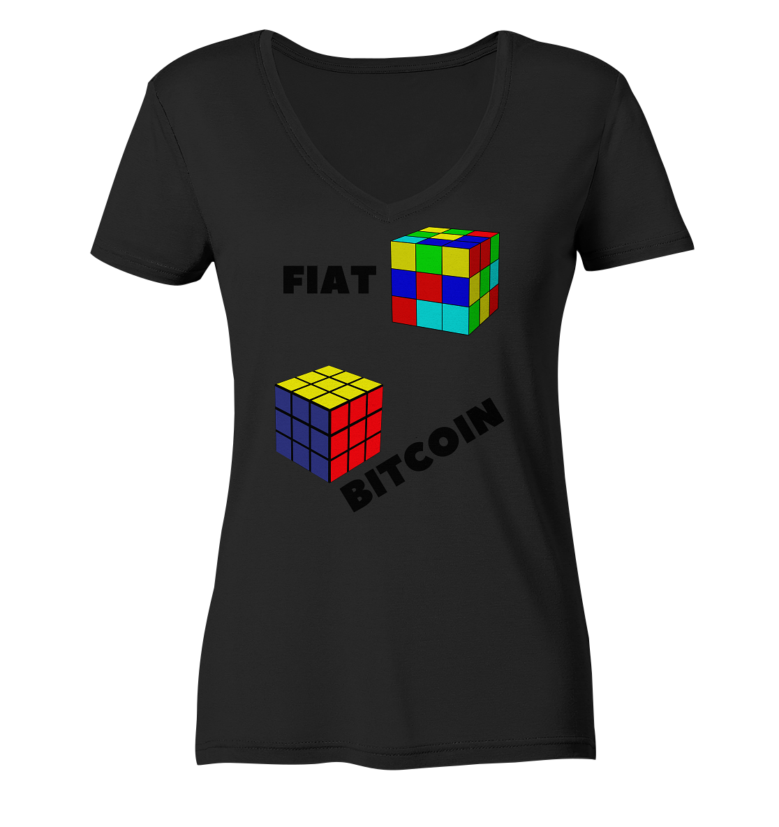 FIAT Cube Bitcoin Cube (Ladies Collection 21% Rabatt bis zum Halving 2024)   - Ladies Organic V-Neck Shirt