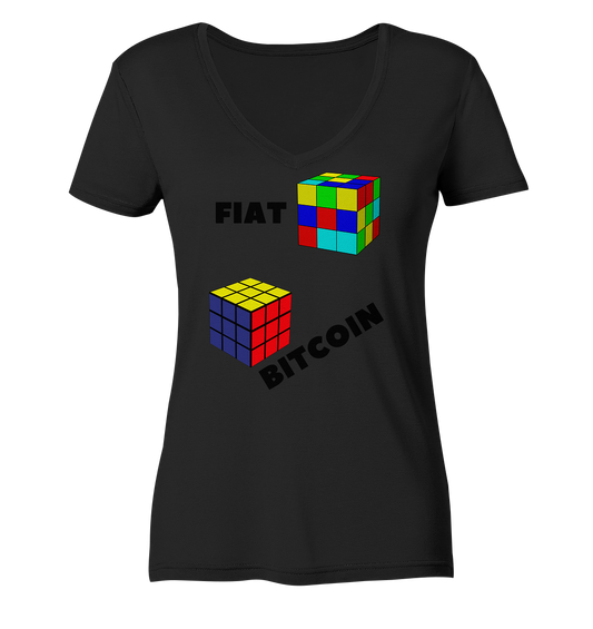 FIAT Cube Bitcoin Cube (Ladies Collection 21% Rabatt bis zum Halving 2024)   - Ladies Organic V-Neck Shirt