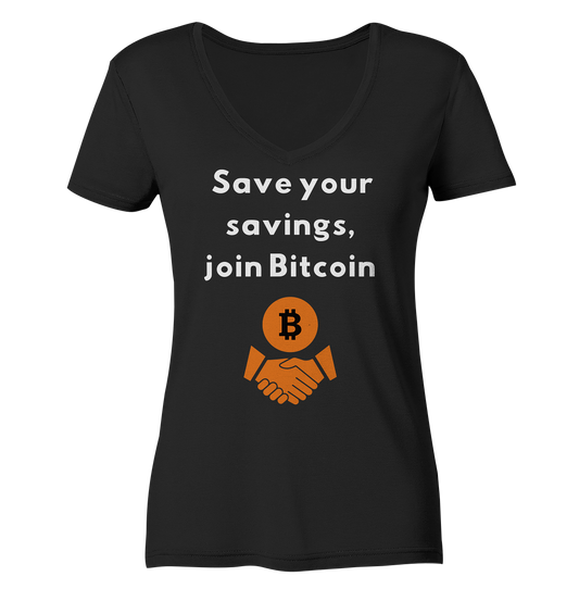Save your savings join Bitcoin (Ladies Collection 21% Rabatt bis zum Halving 2024) - Ladies Organic V-Neck Shirt