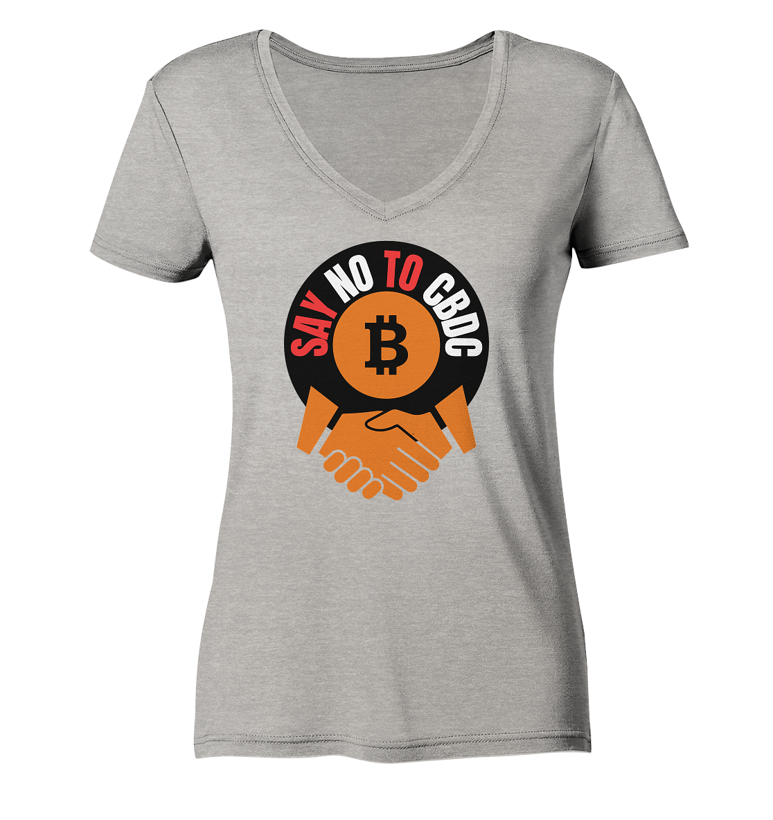 SAY NO TO CBDC - handshake (Ladies Collection 21% Rabatt bis zum Halving 2024)  - Ladies Organic V-Neck Shirt