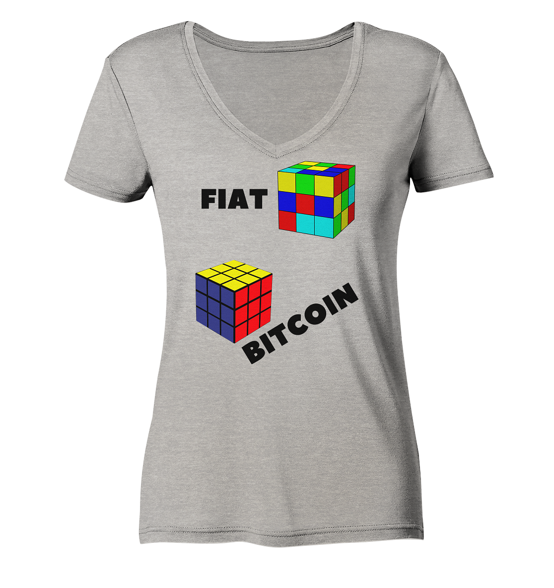 FIAT Cube Bitcoin Cube (Ladies Collection 21% Rabatt bis zum Halving 2024)   - Ladies Organic V-Neck Shirt