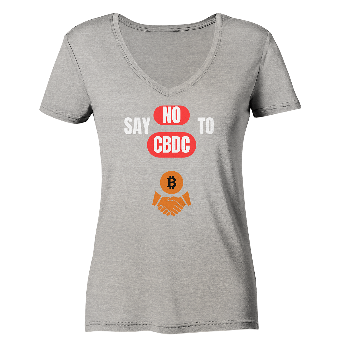 SAY NO TO CBDC - DEFIANCE handshake (Ladies Collection 21% Rabatt bis zum Halving 2024) - Ladies Organic V-Neck Shirt