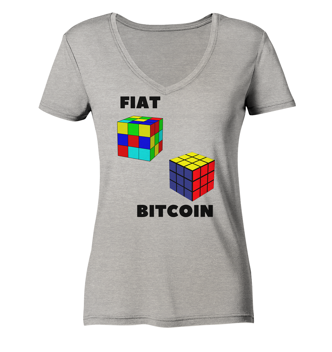 FIAT Cube & BITCOIN Cube - gerade Variante (Ladies Collection 21% Rabatt bis zum Halving 2024)    - Ladies Organic V-Neck Shirt