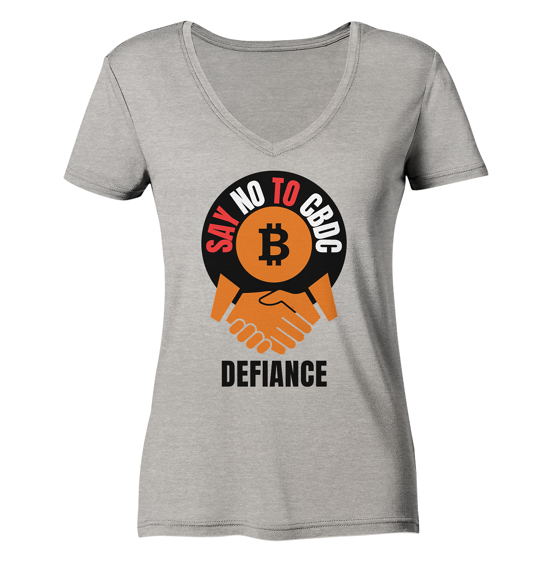 SAY NO TO CBDC - DEFIANCE (Ladies Collection 21% Rabatt bis zum Halving 2024) - Ladies Organic V-Neck Shirt