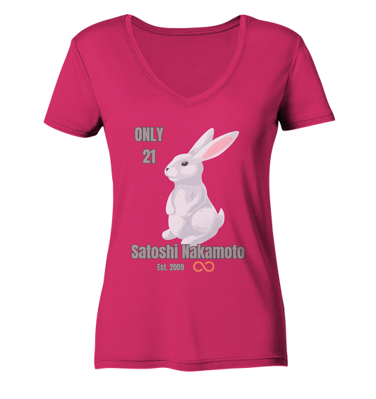 SATOSHI NAKAMOTO Est. 2009 (unendlich) ONLY 21- LADIES COLLECTION 21% automat. Rabatt bis zum Halving 2024  - Ladies Organic V-Neck Shirt