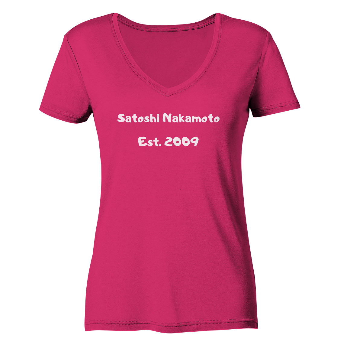 SATOSHI NAKAMOTO Est. 2009 (Signatur pur) - LADIES COLLECTION 21% automat. Rabatt bis zum Halving 2024   - Ladies Organic V-Neck Shirt