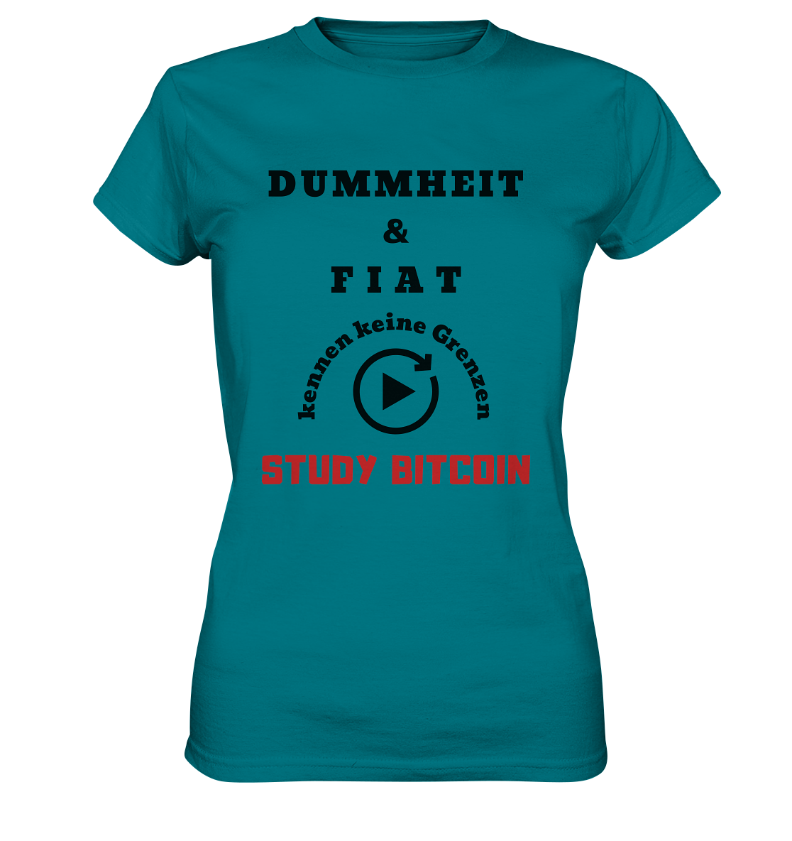 DUMMHEIT UND FIAT KENNEN KEINE GRENZEN - STUDY BITCOIN (ROT) # ENDLOS-PLAYBUTTON - Ladies Collection 21% Rabatt bis zum Halving 2024 - Ladies Premium Shirt
