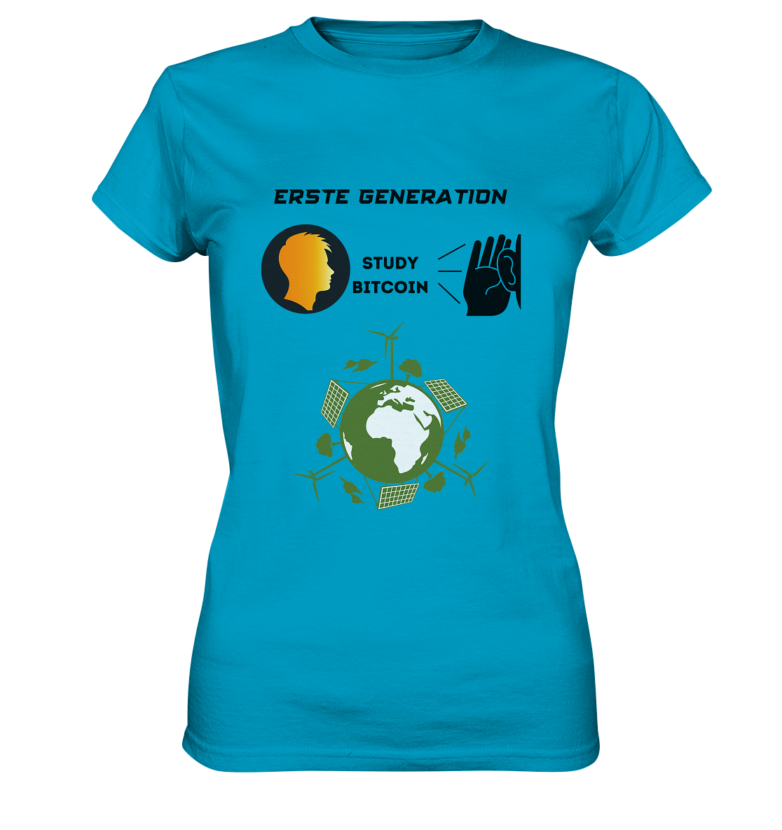 ERSTE (BITCOIN) GENERATION - STUDY BITCOIN (green world Grafik) - LADIES COLLECTION 21% automat. Rabatt bis zum Halving 2024  - Ladies Premium Shirt