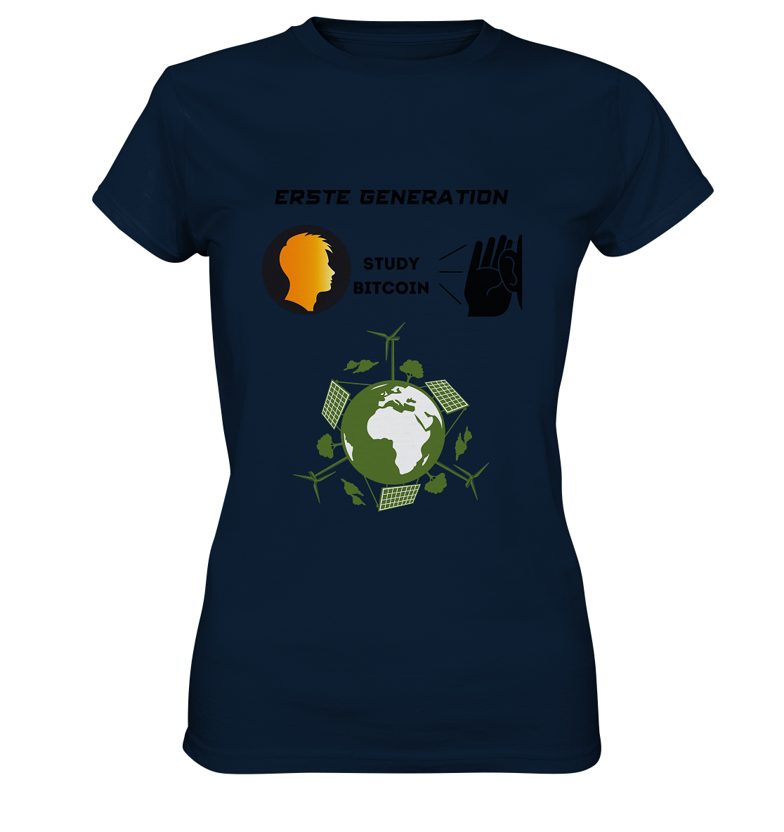 ERSTE (BITCOIN) GENERATION - STUDY BITCOIN (green world Grafik) - LADIES COLLECTION 21% automat. Rabatt bis zum Halving 2024  - Ladies Premium Shirt