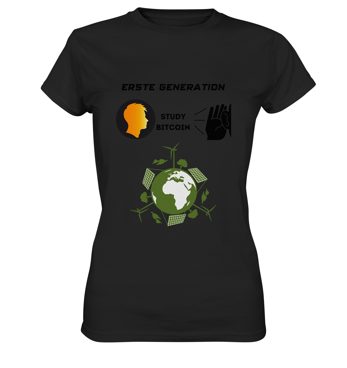 ERSTE (BITCOIN) GENERATION - STUDY BITCOIN (green world Grafik) - LADIES COLLECTION 21% automat. Rabatt bis zum Halving 2024  - Ladies Premium Shirt