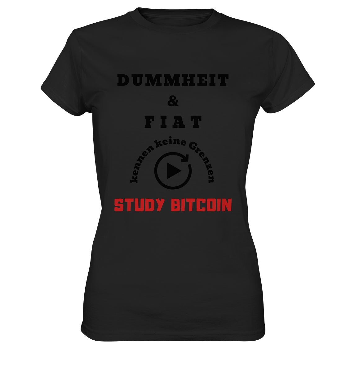 DUMMHEIT UND FIAT KENNEN KEINE GRENZEN - STUDY BITCOIN (ROT) # ENDLOS-PLAYBUTTON - Ladies Collection 21% Rabatt bis zum Halving 2024 - Ladies Premium Shirt
