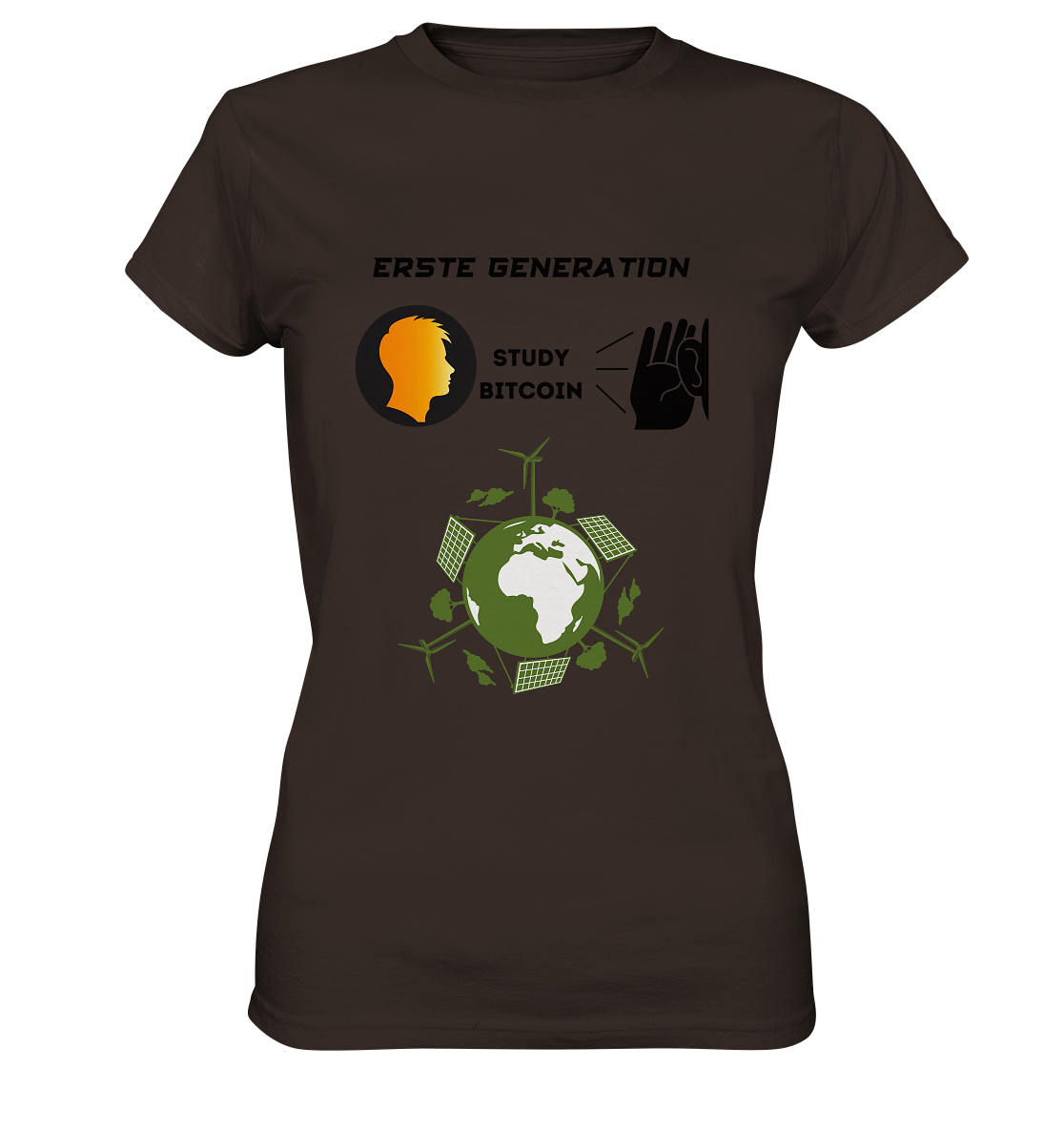 ERSTE (BITCOIN) GENERATION - STUDY BITCOIN (green world Grafik) - LADIES COLLECTION 21% automat. Rabatt bis zum Halving 2024  - Ladies Premium Shirt