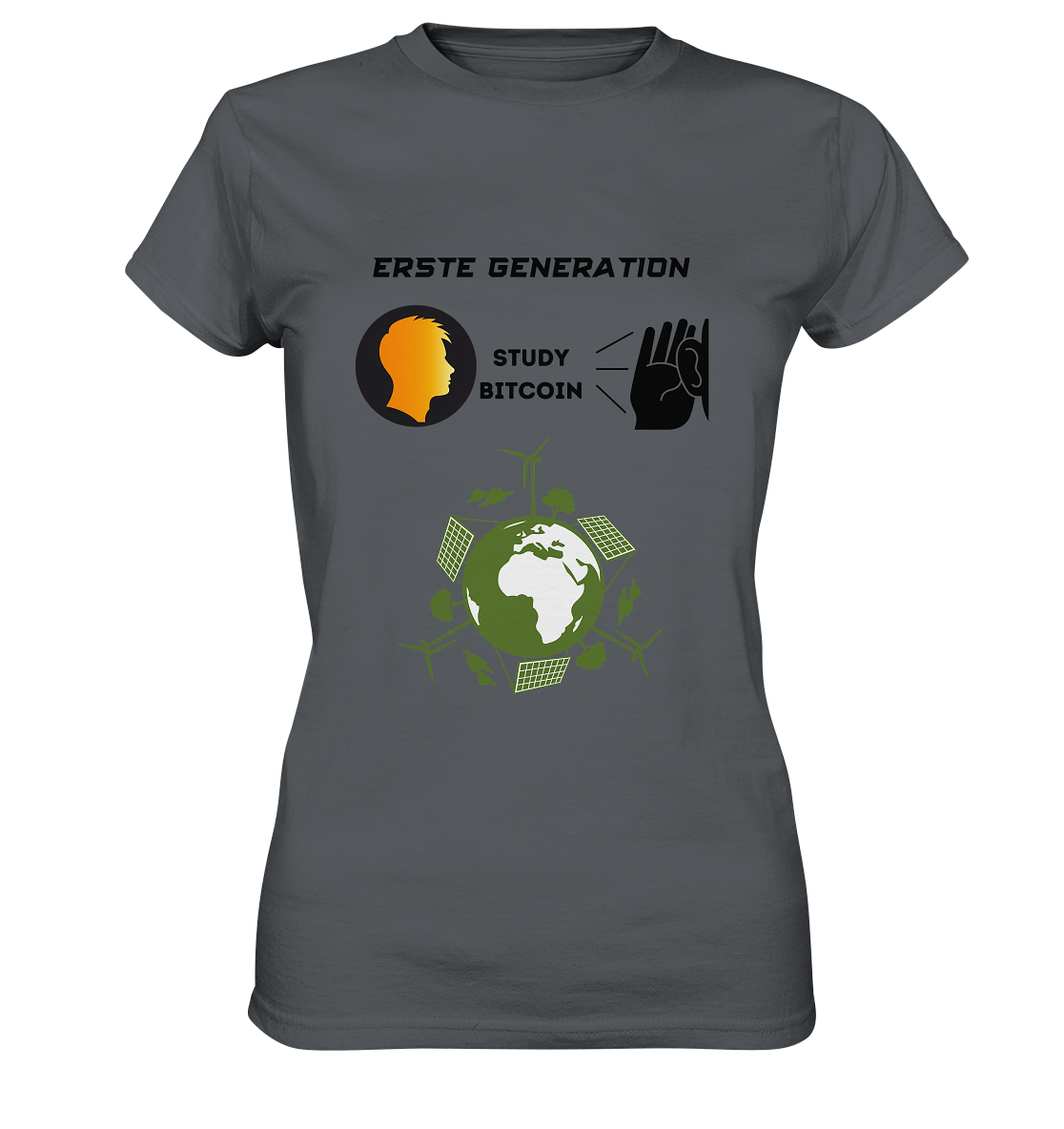 ERSTE (BITCOIN) GENERATION - STUDY BITCOIN (green world Grafik) - LADIES COLLECTION 21% automat. Rabatt bis zum Halving 2024  - Ladies Premium Shirt