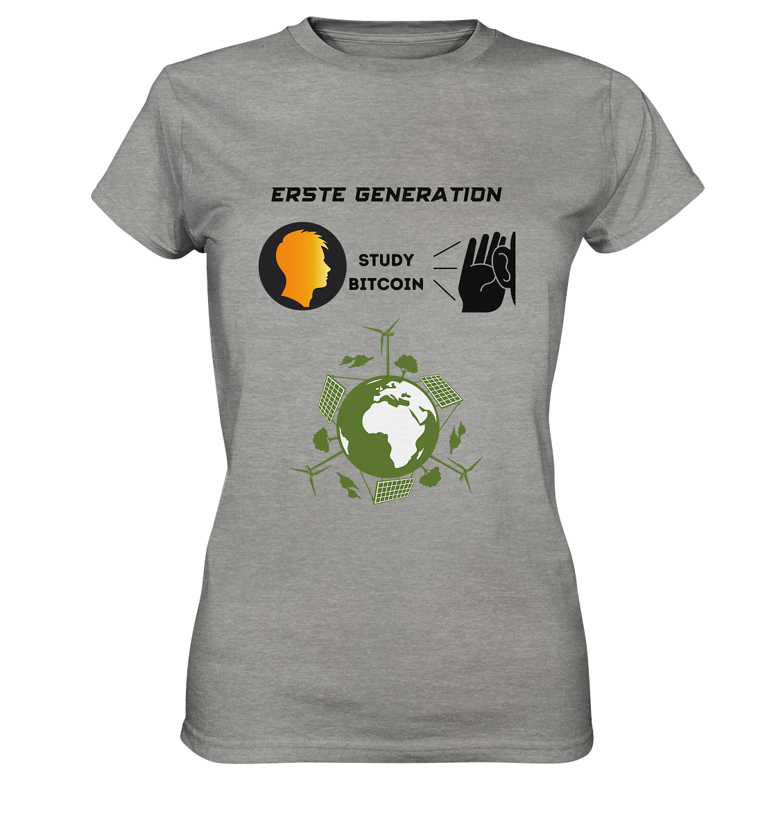ERSTE (BITCOIN) GENERATION - STUDY BITCOIN (green world Grafik) - LADIES COLLECTION 21% automat. Rabatt bis zum Halving 2024  - Ladies Premium Shirt