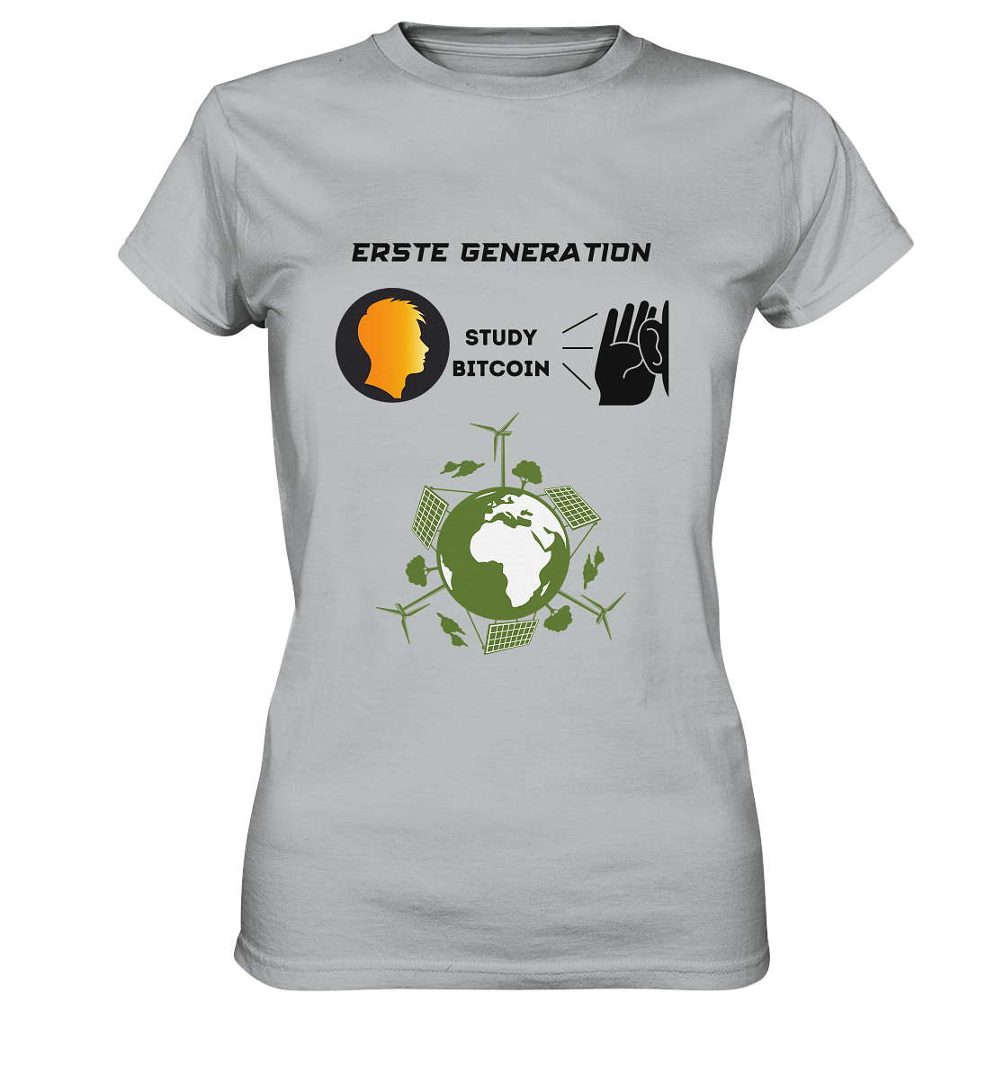 ERSTE (BITCOIN) GENERATION - STUDY BITCOIN (green world Grafik) - LADIES COLLECTION 21% automat. Rabatt bis zum Halving 2024  - Ladies Premium Shirt