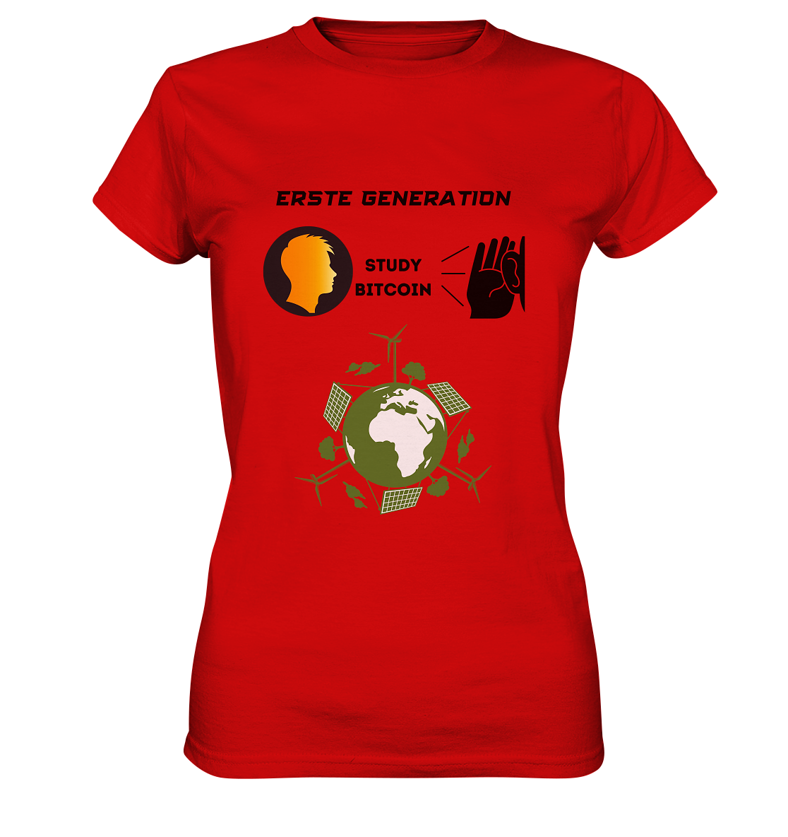 ERSTE (BITCOIN) GENERATION - STUDY BITCOIN (green world Grafik) - LADIES COLLECTION 21% automat. Rabatt bis zum Halving 2024  - Ladies Premium Shirt