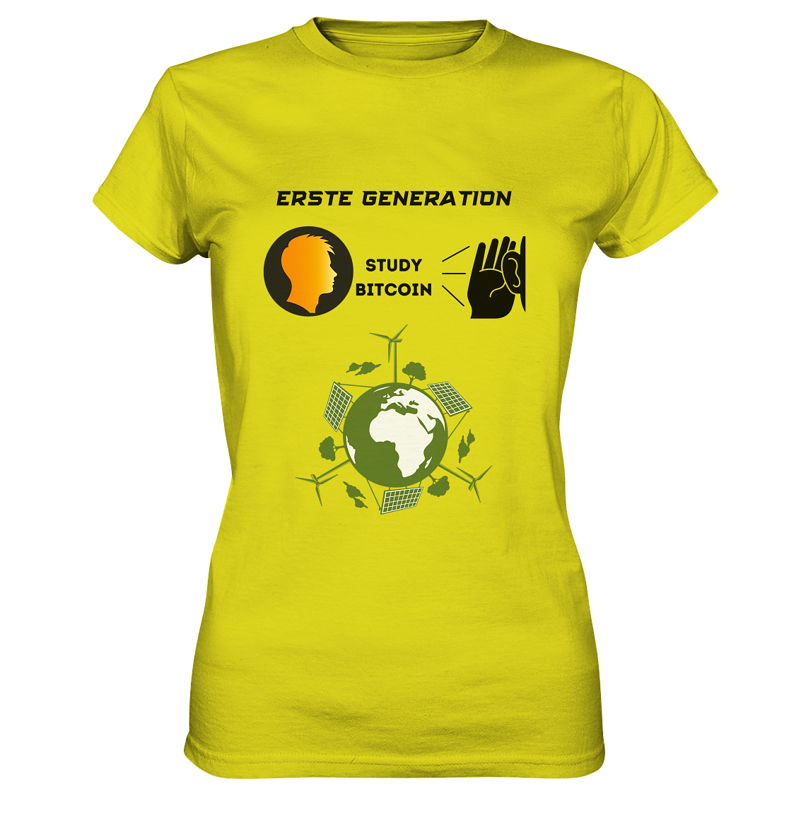 ERSTE (BITCOIN) GENERATION - STUDY BITCOIN (green world Grafik) - LADIES COLLECTION 21% automat. Rabatt bis zum Halving 2024  - Ladies Premium Shirt