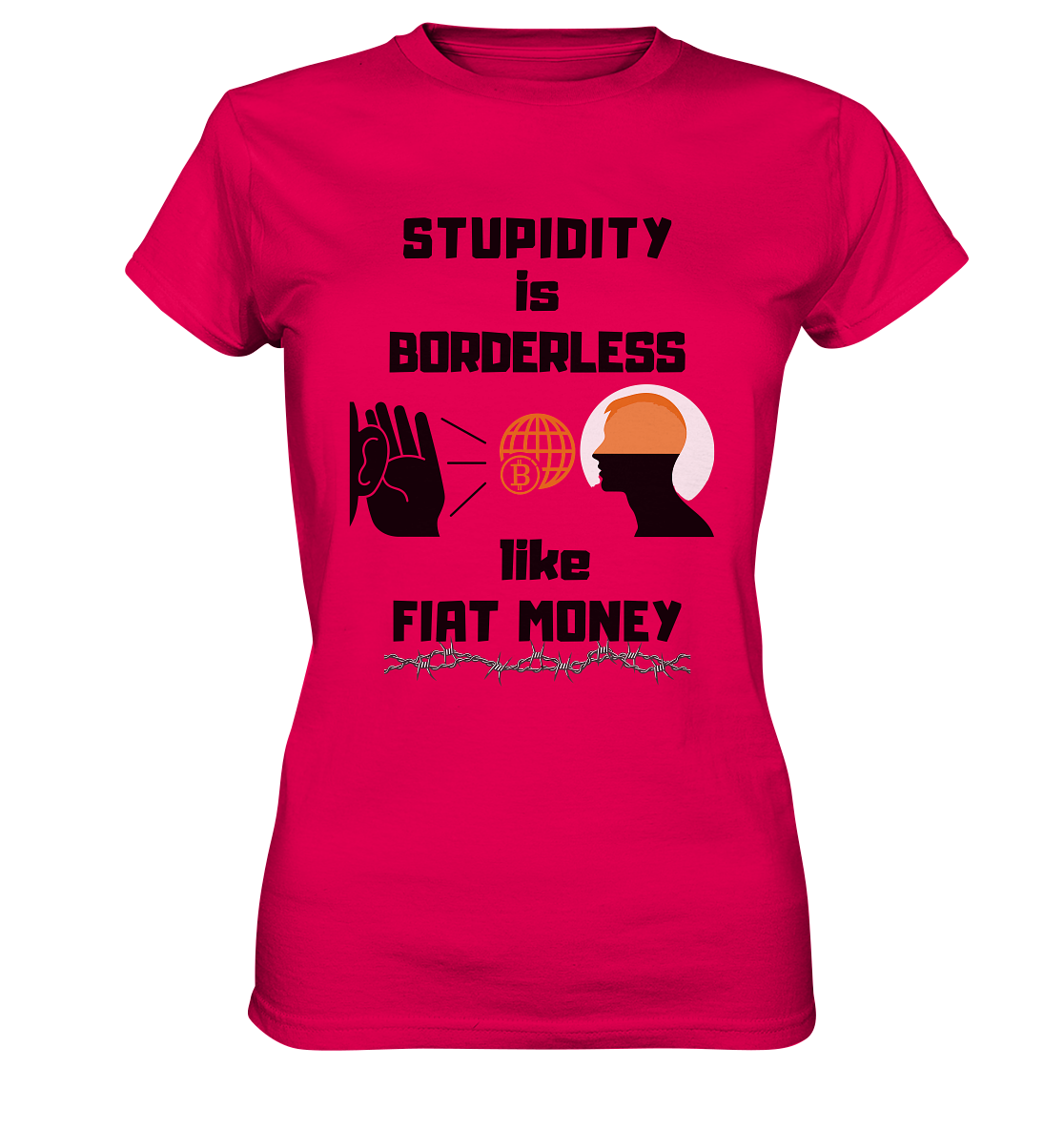 STUPIDITY is BORDERLESS like FIAT MONEY (BTC World, Version 3) LADIES COLLECTION 21% automat. Rabatt bis zum Halving 2024 - Ladies Premium Shirt