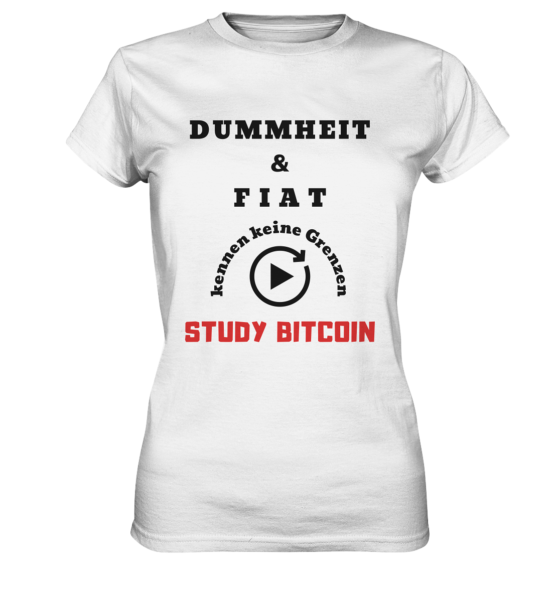 DUMMHEIT UND FIAT KENNEN KEINE GRENZEN - STUDY BITCOIN (ROT) # ENDLOS-PLAYBUTTON - Ladies Collection 21% Rabatt bis zum Halving 2024 - Ladies Premium Shirt
