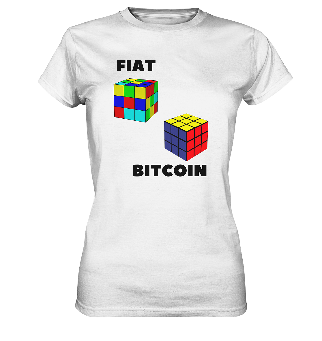 FIAT Cube & BITCOIN Cube - gerade Variante (Ladies Collection 21% Rabatt bis zum Halving 2024)    - Ladies Premium Shirt